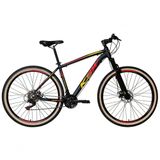 Bicicleta Aro 29 Ksw Xlt Alumínio 27v Freio Disco Mecânico Garfo Suspensão Pneu Faixa - Preto/vermelho/amarelo Tam.17