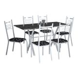 Conjunto de Mesa Miami Com 6 Cadeiras Lisboa Branco Liso E Preto Floral