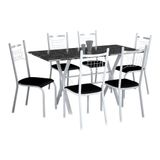 Conjunto de Mesa Miami Com 6 Cadeiras Lisboa Branco Liso E Preto