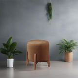 Puff Estofado Decorativo Redondo Sala De Estar Thor Suede
