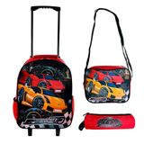 Kit Mochila Infantil Escolar Com 3 Peças Carrinho Vermelho