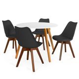 Conjunto Mesa De Jantar Redonda Laura 100cm Branca Com 4 Cadeiras Leda Vértice - Preto