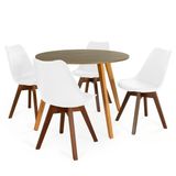 Conjunto Mesa De Jantar Redonda Laura 100cm Natural Com 4 Cadeiras Leda Vértice - Branco