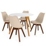 Conjunto Mesa De Jantar Redonda Laura 100cm Branca Com 4 Cadeiras Leda Vértice - Nude