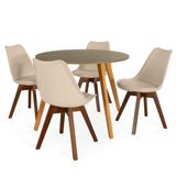 Conjunto Mesa De Jantar Redonda Laura 100cm Natural Com 4 Cadeiras Leda Vértice - Nude