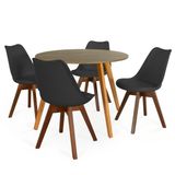 Conjunto Mesa De Jantar Redonda Laura 100cm Natural Com 4 Cadeiras Leda Vértice - Preto