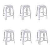 6 Banquetas Banco Plástico Resistente Branco Empilhável 46cm