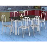 Conjunto de Mesa Granada com 6 Cadeiras Madri Branco e Branco Floral GR