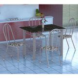 Conjunto de Mesa Genova com 4 Cadeiras Alicante Branco Prata e Branco Floral