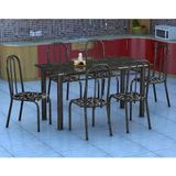 Conjunto de Mesa Granada com 6 Cadeiras Madri Preto Prata e Preto Floral GR