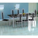 Conjunto de Mesa Cordoba com 8 Cadeiras Granada Branco Prata e Preto Liso