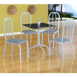 Conjunto de Mesa Malaga com 4 Cadeiras Madri Branco e Preto Listrado