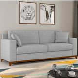 Sofá Living Vintage 3 Lugares 200cm Em Linho Slim Cinza