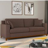 Sofá Living Vintage 3 Lugares 200cm Em Linho Slim Avelã