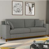 Sofá Living Vintage 3 Lugares 200cm Em Linho Slim Cinza Riscado