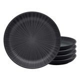 Jogo Kit 4 Pratos Fundo De Cerâmica 20,5cm Preto Oxford Ônix