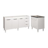 Armário Cozinha Balcão Gabinete De Pia 160 Cm Estela E Balcão Fran Para Fogão Cooktop 5 Bocas Branco