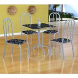 Conjunto de Mesa Malaga com 4 Cadeiras Madri Branco Prata e Preto Floral