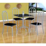 Conjunto de Mesa Malaga com 4 Cadeiras Madri Branco Prata e Preto Liso