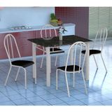 Conjunto de Mesa Genova com 4 Cadeiras Alicante Branco e Preto Liso