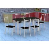 Conjunto de Mesa Granada com 6 Cadeiras Lisboa Branco e Preto Liso