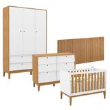 Quarto De Bebê Unique 3 Portas Com Cômoda 6 Gavetas E Painel Ripado Branco Soft Freijó Eco Wood