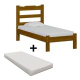 Cama Solteiro De Madeira Imbuia C- Colchão Esmeralda
