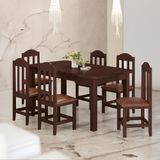 Conjunto Mesa Com 6 Cadeiras Madeira Maciça Estofado Corino Marrom 160cm Castanho Amelia Shop Jm