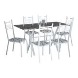 Conjunto de Mesa Miami Com 6 Cadeiras Lisboa Branco Liso E Branco Floral