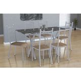 Conjunto de Mesa Miame 150 cm com 6 Cadeiras Lisboa Branco e Nature Bege