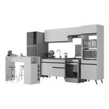 Armário De Cozinha Com Bancada-mesa Gourmet Veneza Multimóveis Mp2174 Branco-preto Branco-preto