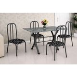 Conjunto de Mesa Miame 110 cm com 4 Cadeiras Madri Preto e Preto Floral