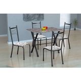 Conjunto de Mesa Miame 110 cm com 4 Cadeiras Lisboa Preto e Branco Floral