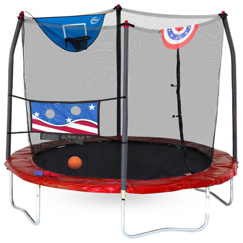 Cama Elastica Capacidade Ate 80 Kg Com Cesta De Basquete, Skywalker Trampolines, Vermelha