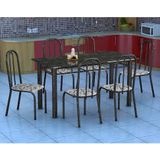 Conjunto de Mesa Granada com 6 Cadeiras Madri Preto Prata e Branco Floral GR