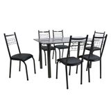 Conjunto de Mesa Granada com 6 Cadeiras Lisboa Preto Prata e Preto Liso