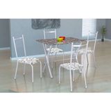 Conjunto de Mesa Miame 110 cm com 4 Cadeiras Lisboa Branco e Branco Floral