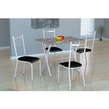 Conjunto de Mesa Miame 110 cm com 4 Cadeiras Lisboa Branco e Preto Liso