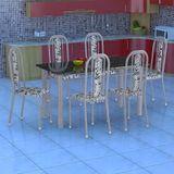 Conjunto de Mesa Granada com 6 Cadeiras Branco Prata e Branco Floral GR