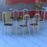 Conjunto de Mesa Granada com 6 Cadeiras Branco Prata e Preto Floral GR