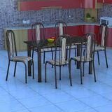 Conjunto de Mesa Granada com 6 Cadeiras Preto Prata e Preto Listrado GR