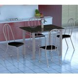 Conjunto de Mesa Genova com 4 Cadeiras Alicante Branco Prata e Preto Liso