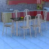 Conjunto de Mesa Granada com 6 Cadeiras Branco Prata e Preto Listrado GR