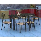 Conjunto de Mesa Granada com 6 Cadeiras Madri Preto Prata e Nature Bege GR