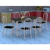 Conjunto de Mesa Granada com 6 Cadeiras Madri Branco Prata e Preto Liso GR