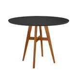 Mesa De Jantar Atenas Madeira Maciça 110cm Tampo Redondo Vidro Móveis Minas Cor Preto