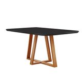 Mesa De Jantar Florença Madeira Maciça 180x90cm Tampo Retângular Vidro Móveis Minas Cor Preto