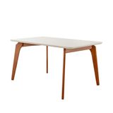 Mesa De Jantar Paris Madeira Maciça 140x80cm Tampo Retângular Vidro Móveis Minas Cor Off White