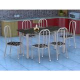 Conjunto de Mesa Granada com 6 Cadeiras Madri Branco Prata e Preto Floral GR