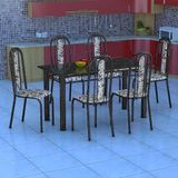 Conjunto de Mesa Granada com 6 Cadeiras Preto Prata e Branco Floral GR